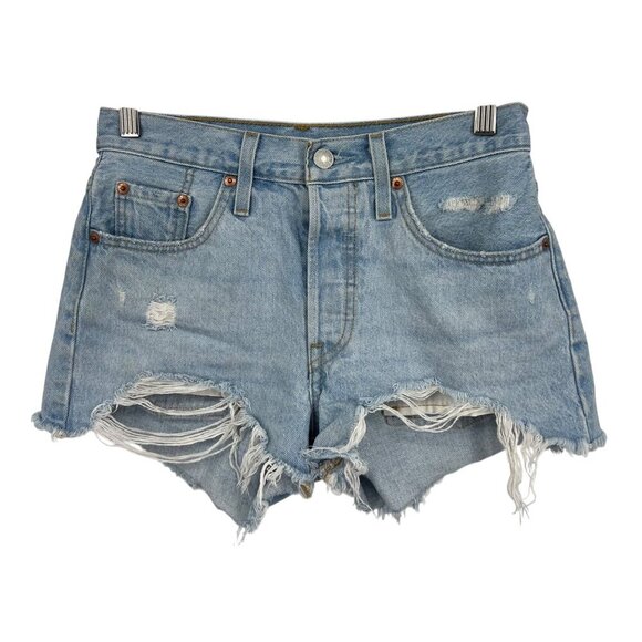 Levi’s 501 Denim Shorts Jean Size 25 Buttonfly Distress Cutoffs Light Wash EUC - Picture 1 of 7